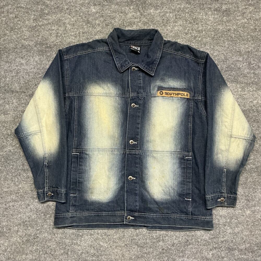 Vintage 2000s Y2K Southpole Bleached Blue Denim Jacket Logo Button Men’s XL